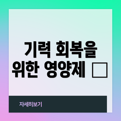 기력 회복을 위한 영양제 💊