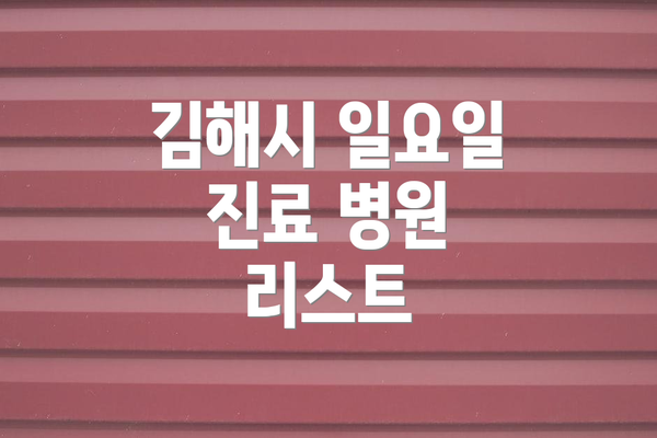 김해시 일요일 진료 병원 리스트