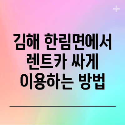 김해 한림면에서 렌트카 싸게 이용하는 방법